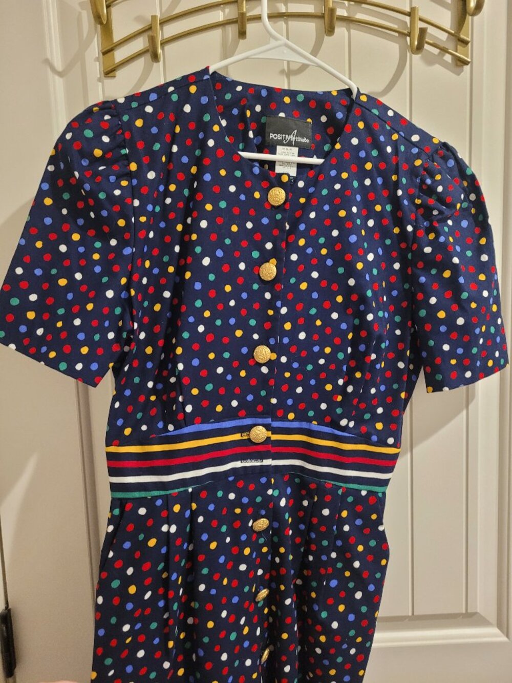 Polka Dot Vintage Dress Womens Size 14 Rainbow Colors 80s 90s
